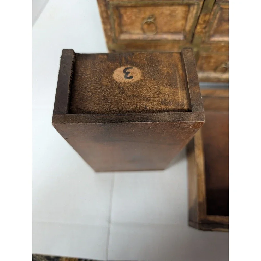 Vintage 6 Drawer Wooden Spice Cabinet Primitive Apothecary Style Chest